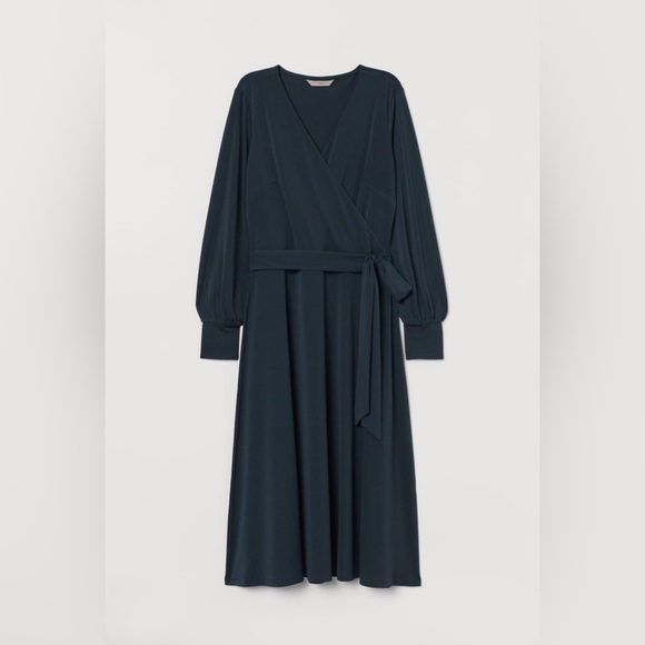 H&M Dresses & Skirts - H&M teal midi long sleeve tie waist dress